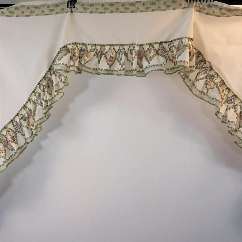 Kitchen Window Valance Ruffled Swag Potted Flower Print Farmcore Cottagecore
